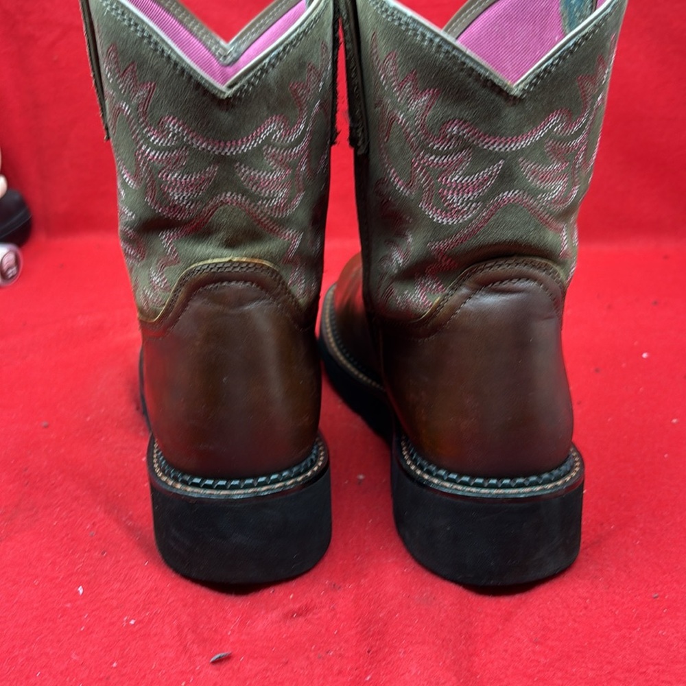 Ariat Fatbaby Western Boots, brown/pink, women's size 10.  EUC. - Picture 3 of 7
